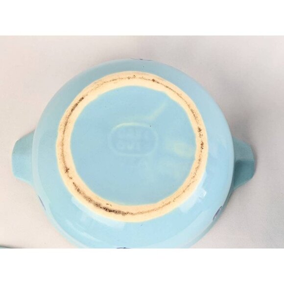 Set of 2 Blue Tulip Pottery Bowls | MCM Blue Crock Pot Individual Casserole Soup - Picture 9 of 9